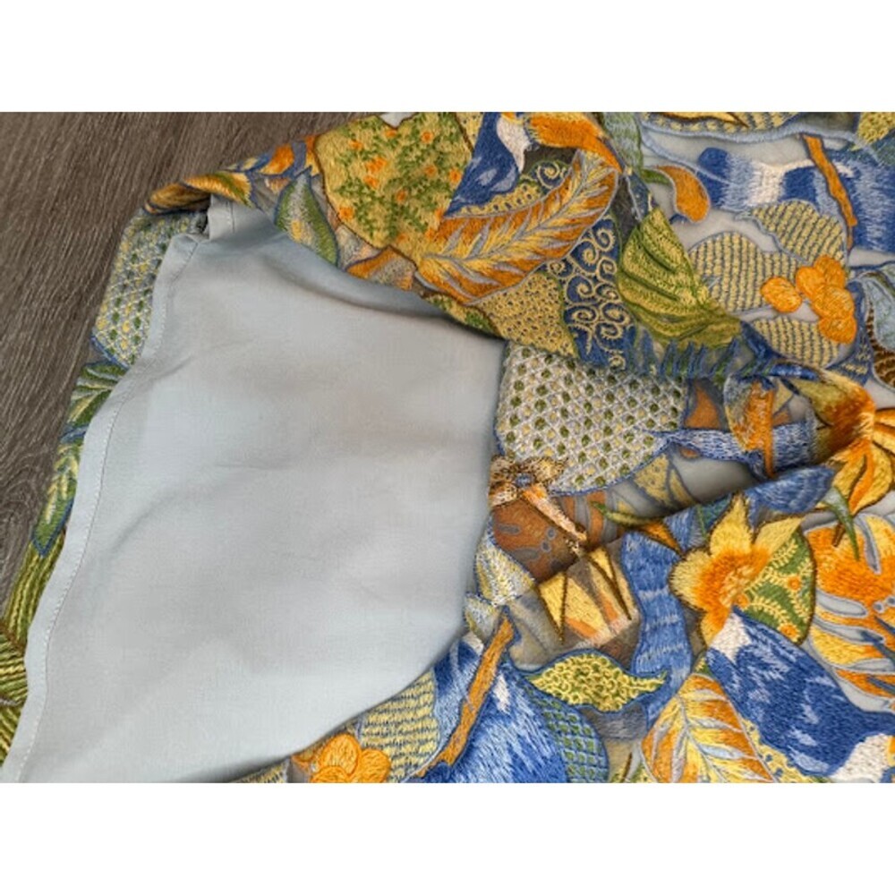 Tropical Parrot Embroidered Sheath Dress Blue Green Sleeveless Women's 0 - Picture 3 of 7